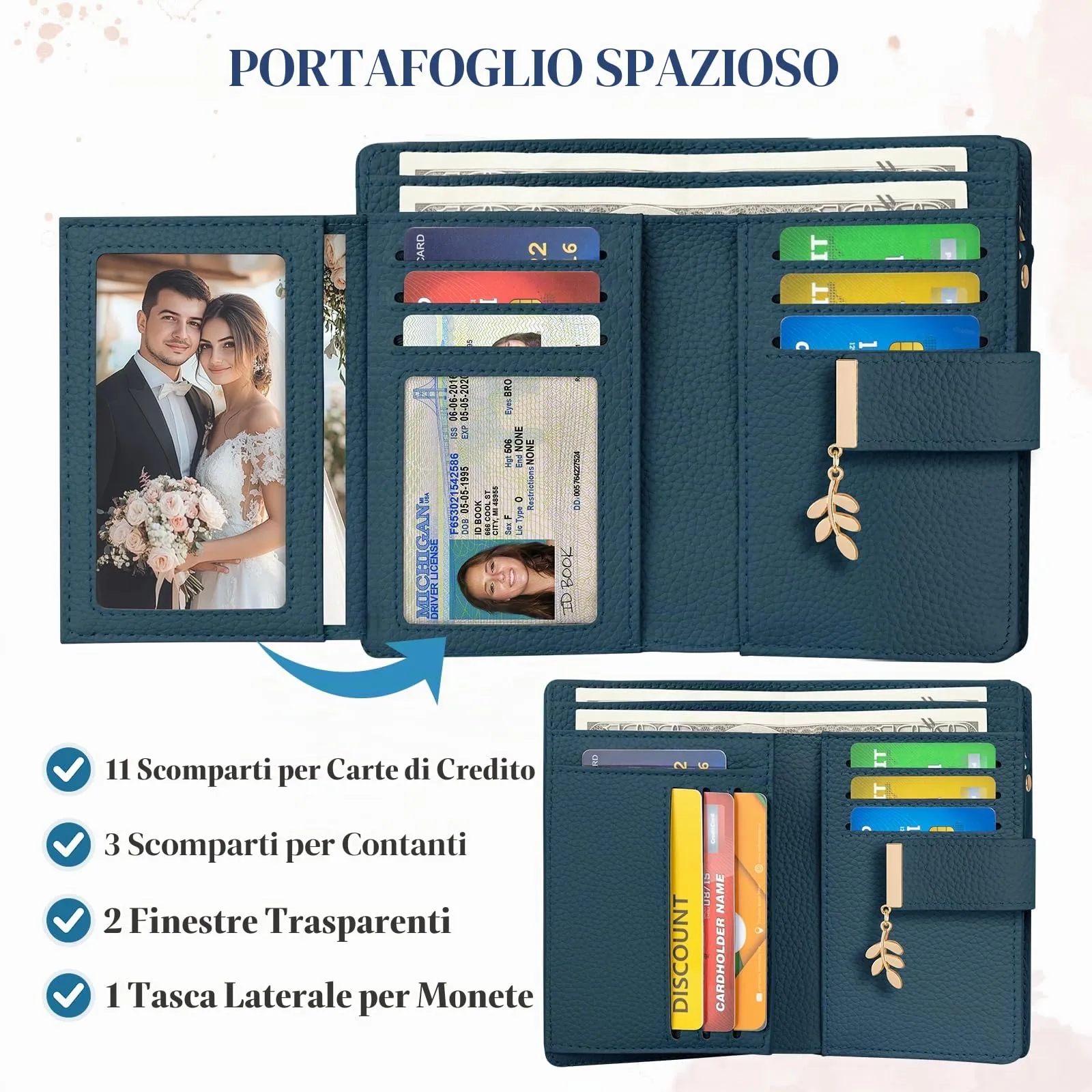LUROON Portafoglio Medio Donna in Pelle con Blocco RFID e Portamonete - immagine 3