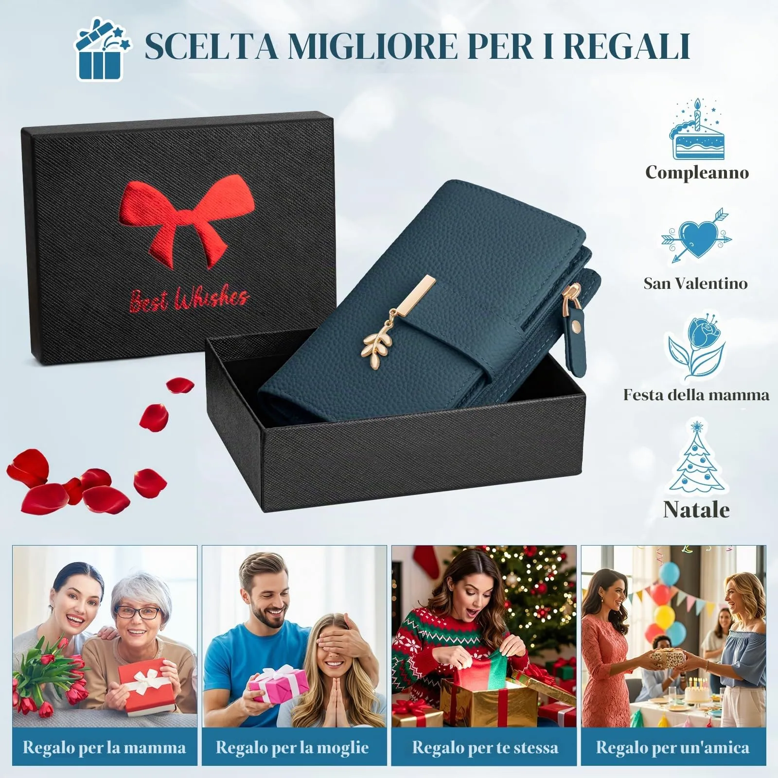 LUROON Portafoglio Medio Donna in Pelle con Blocco RFID e Portamonete - immagine 7