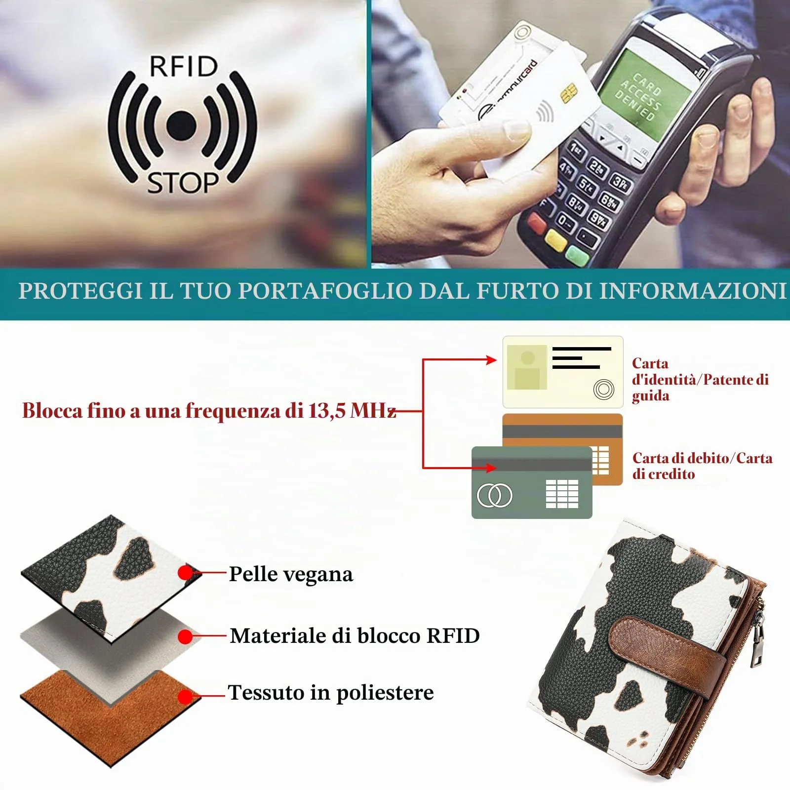 GOIACII Portafogli in pelle per donna con blocco RFID A04 Beige M - immagine 4