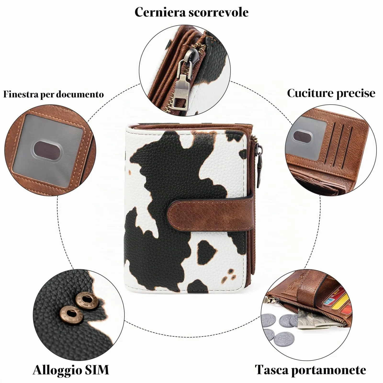 GOIACII Portafogli in pelle per donna con blocco RFID A04 Beige M - immagine 5
