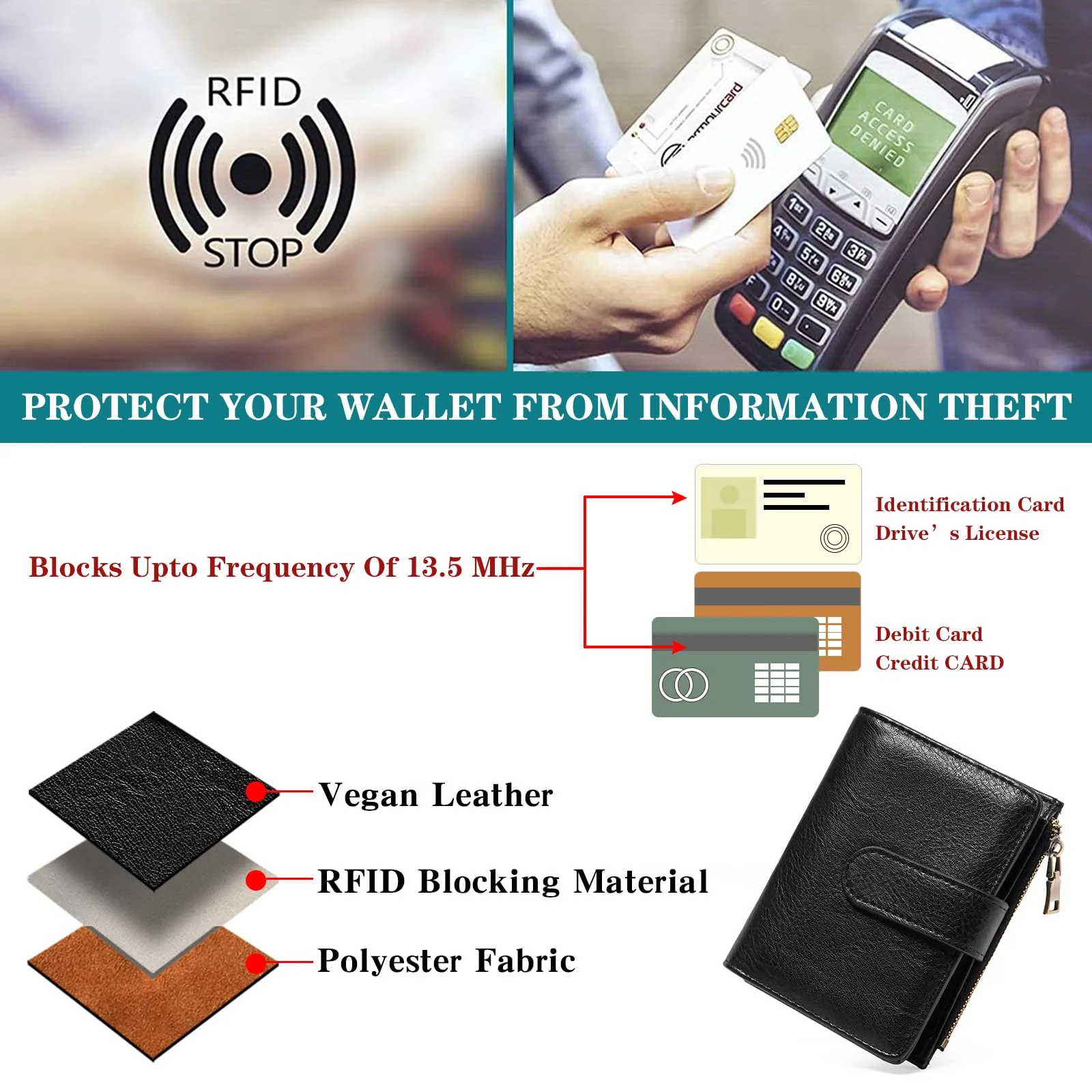 GOIACII Portafoglio in pelle da donna compatto con blocco RFID e 16 scomparti per carte di credito - immagine 4