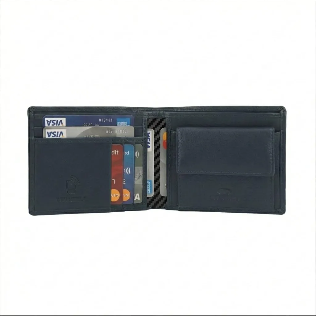 No Limits Portafoglio Uomo in Vera Pelle Slim con Protezione RFID, Inserti Effetto Carbon, Navy - immagine 2