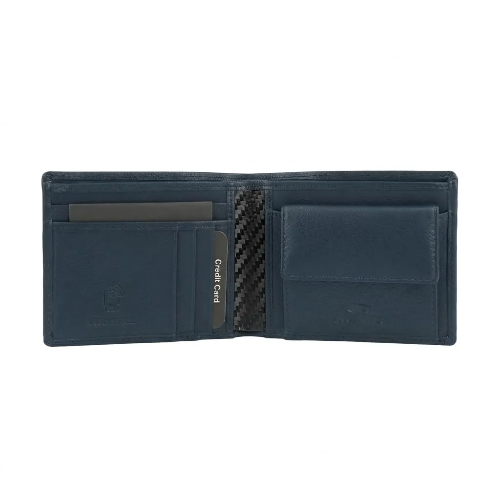 No Limits Portafoglio Uomo in Vera Pelle Slim con Protezione RFID, Inserti Effetto Carbon, Navy - immagine 6