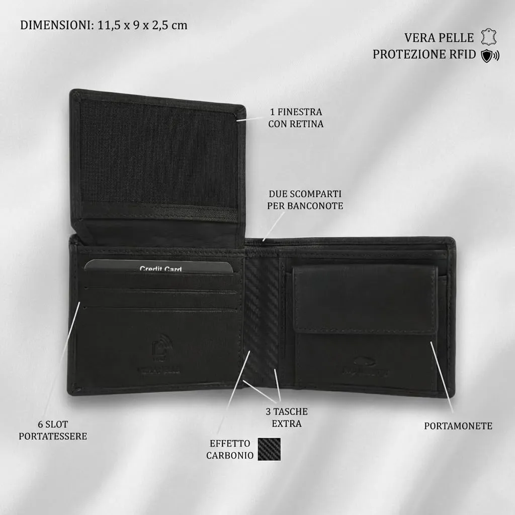 No Limits Portafoglio Uomo in Vera Pelle Slim con Protezione RFID, Nero - immagine 3