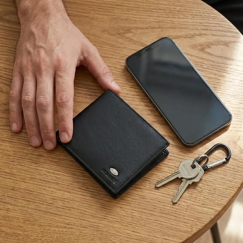 No Limits Portafoglio Uomo in Vera Pelle con Inserti Effetto Carbon e Protezione RFID, Slim Nero - immagine 4