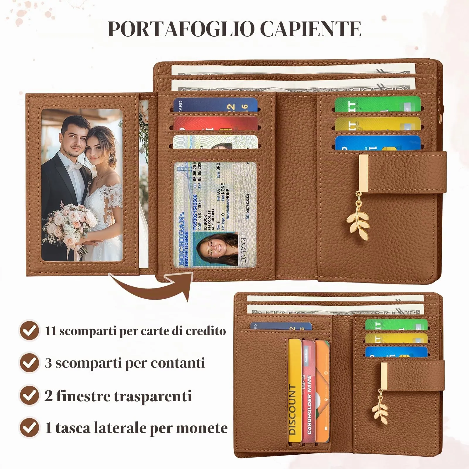 LUROON Portafoglio Medio Donna in Pelle con Blocco RFID - immagine 3