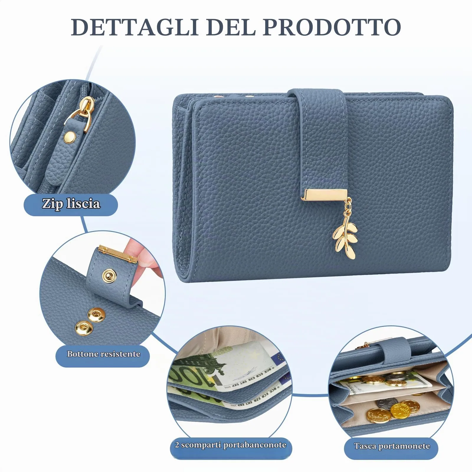 LUROON Portafoglio Medio Donna in Pelle con Blocco RFID e Portamonete - immagine 4