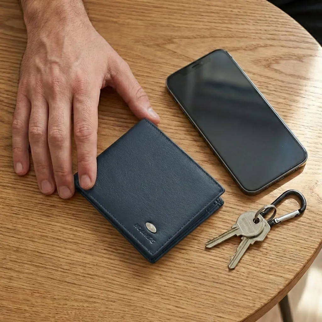 No Limits Portafoglio Uomo in Vera Pelle Effetto Carbon Protezione RFID Slim Navy - immagine 4