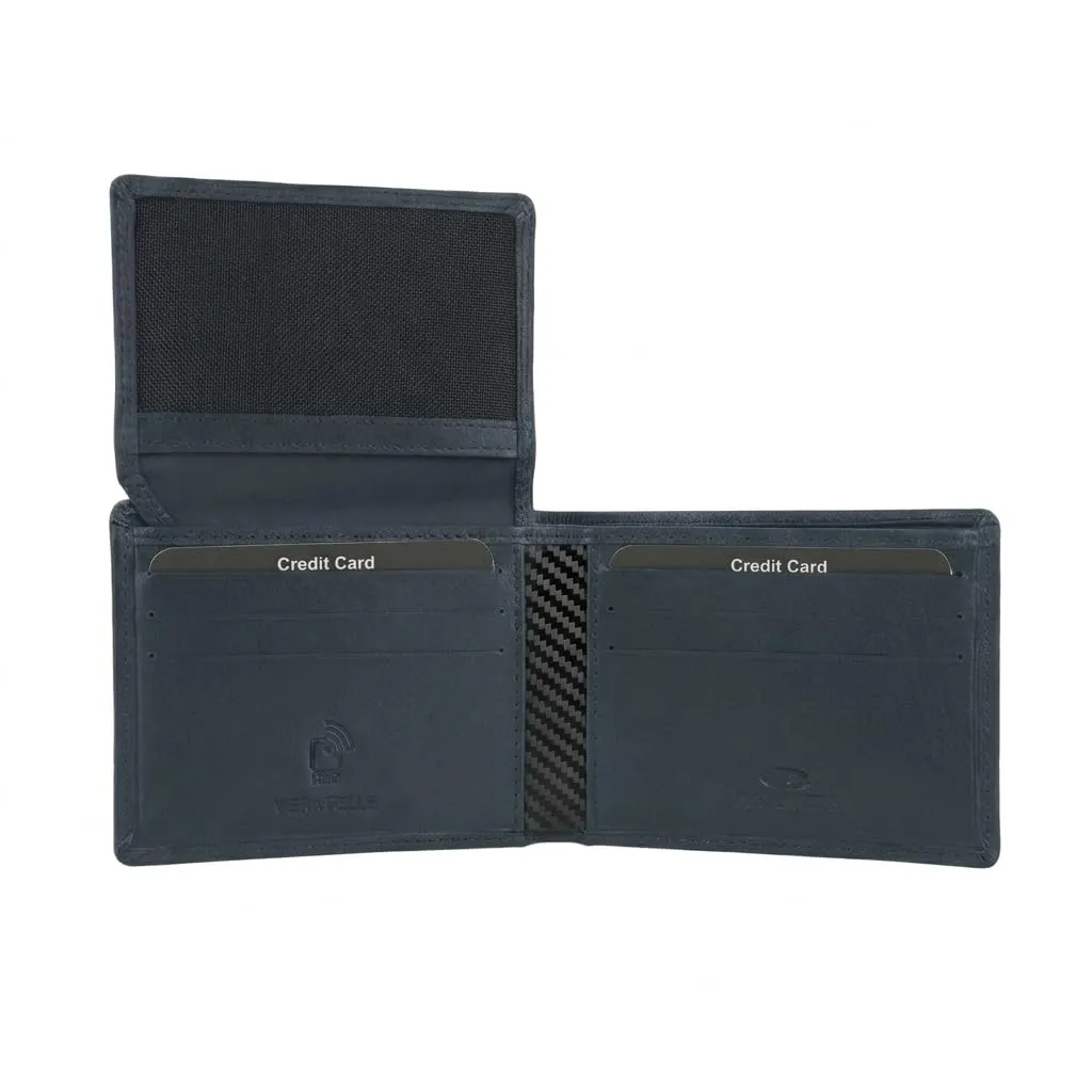 No Limits Portafoglio Uomo in Vera Pelle Effetto Carbon Protezione RFID Slim Navy - immagine 6