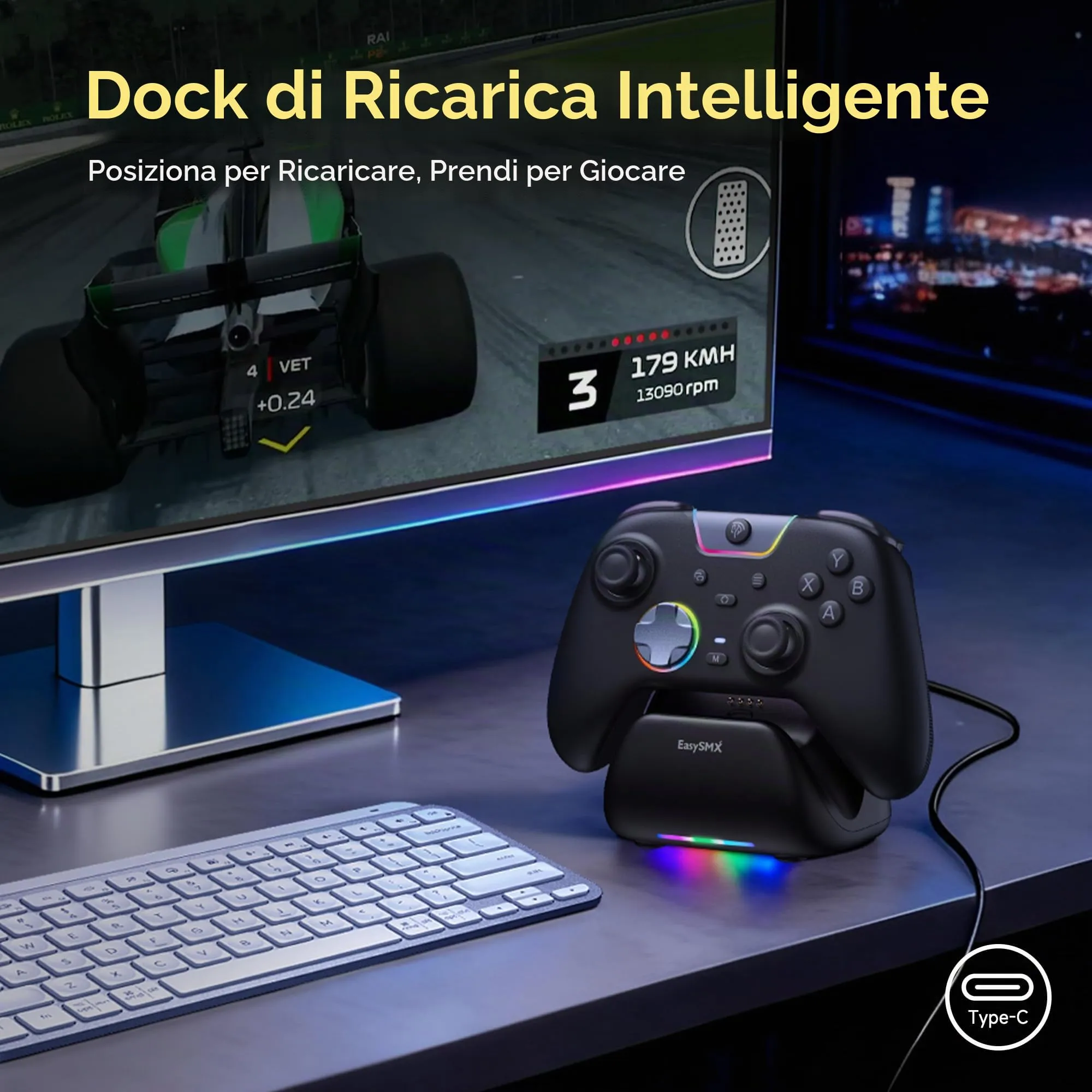EasySMX X05Pro Wireless Controller with Charging Base for PC, Switch, Android, iOS - Black - immagine 2