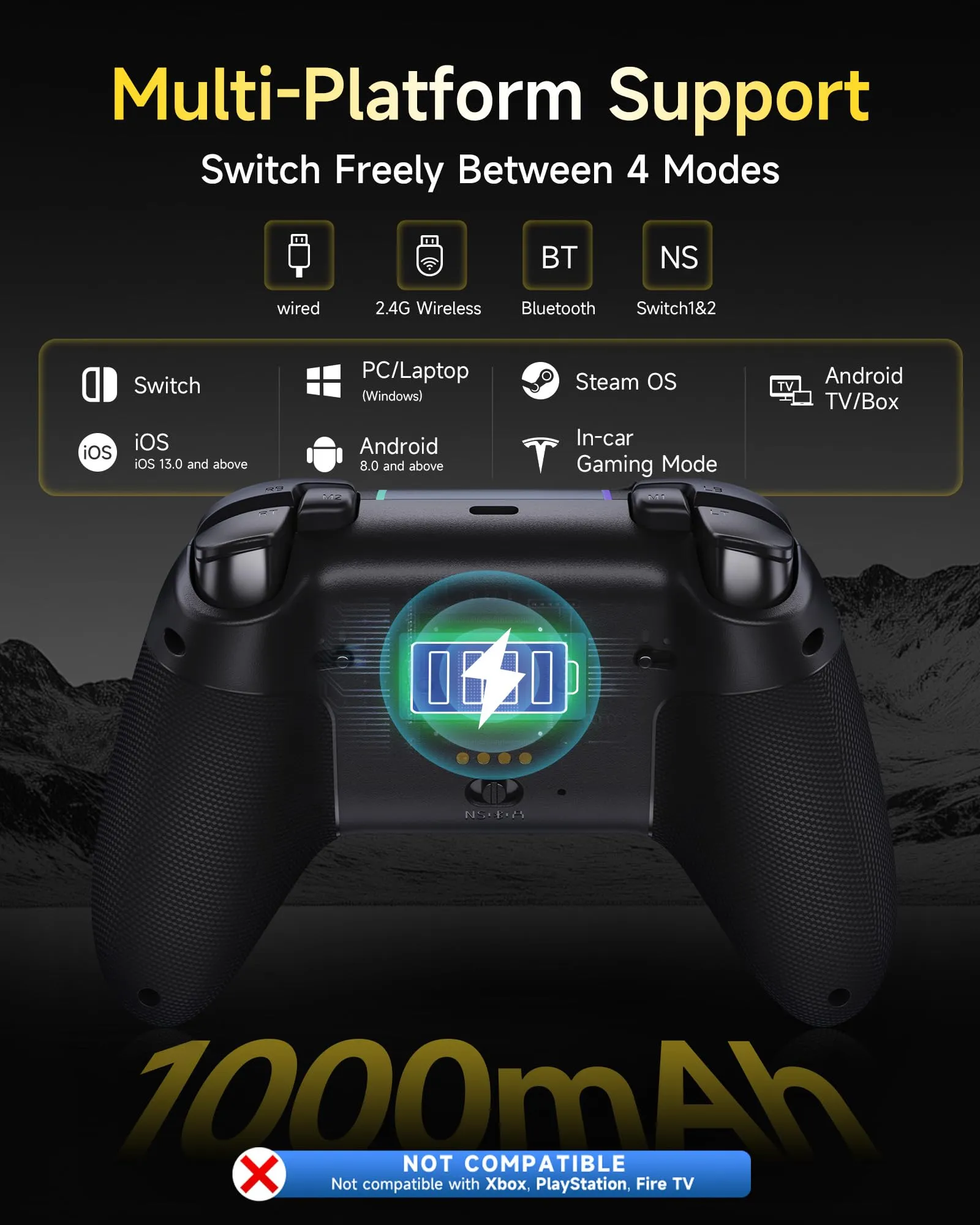 EasySMX X05Pro Wireless Controller with Charging Base for PC, Switch, Android, iOS - Black - immagine 3