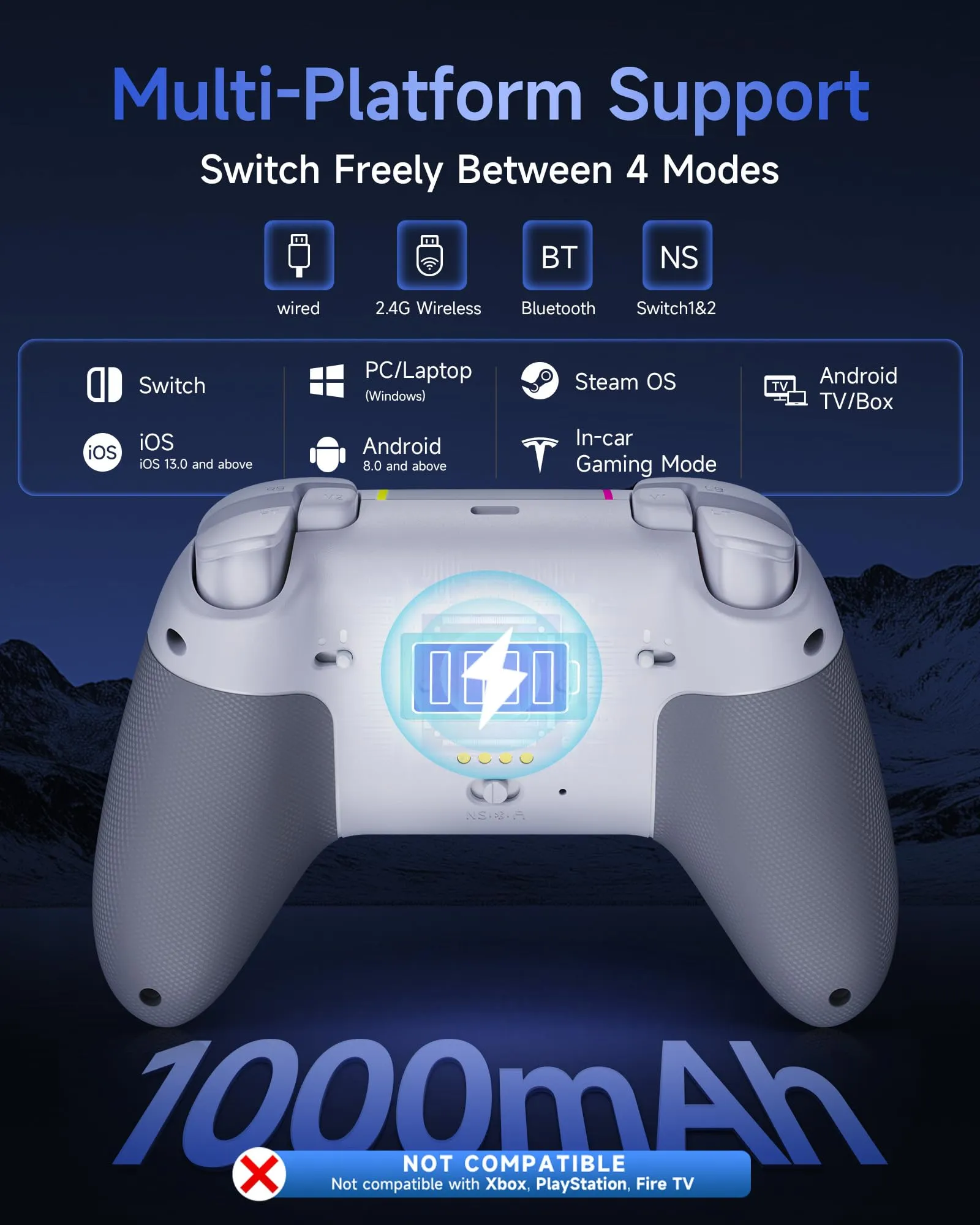 EasySMX X05Pro Wireless Controller with Dock, 1000Hz, Hall Joystick, PC/Switch/Android/iOS – White - immagine 7