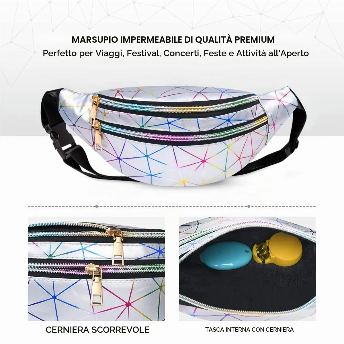 Flintronic Marsupio da Donna Impermeabile Regolabile Lucido per Running Viaggio e Campeggio - immagine 4