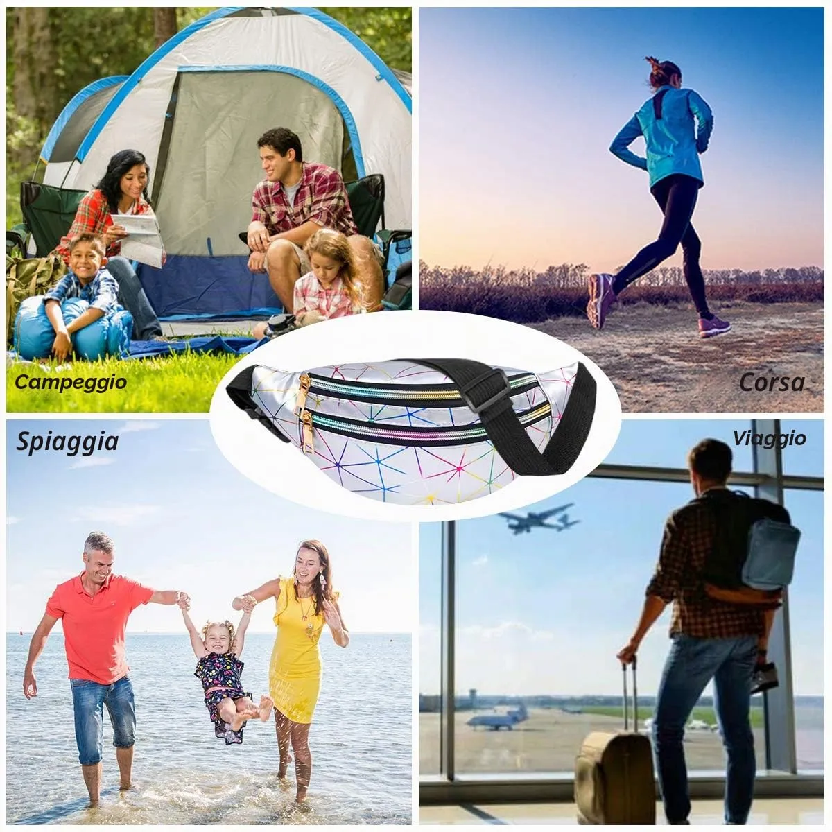Flintronic Marsupio da Donna Impermeabile Regolabile Lucido per Running Viaggio e Campeggio - immagine 6
