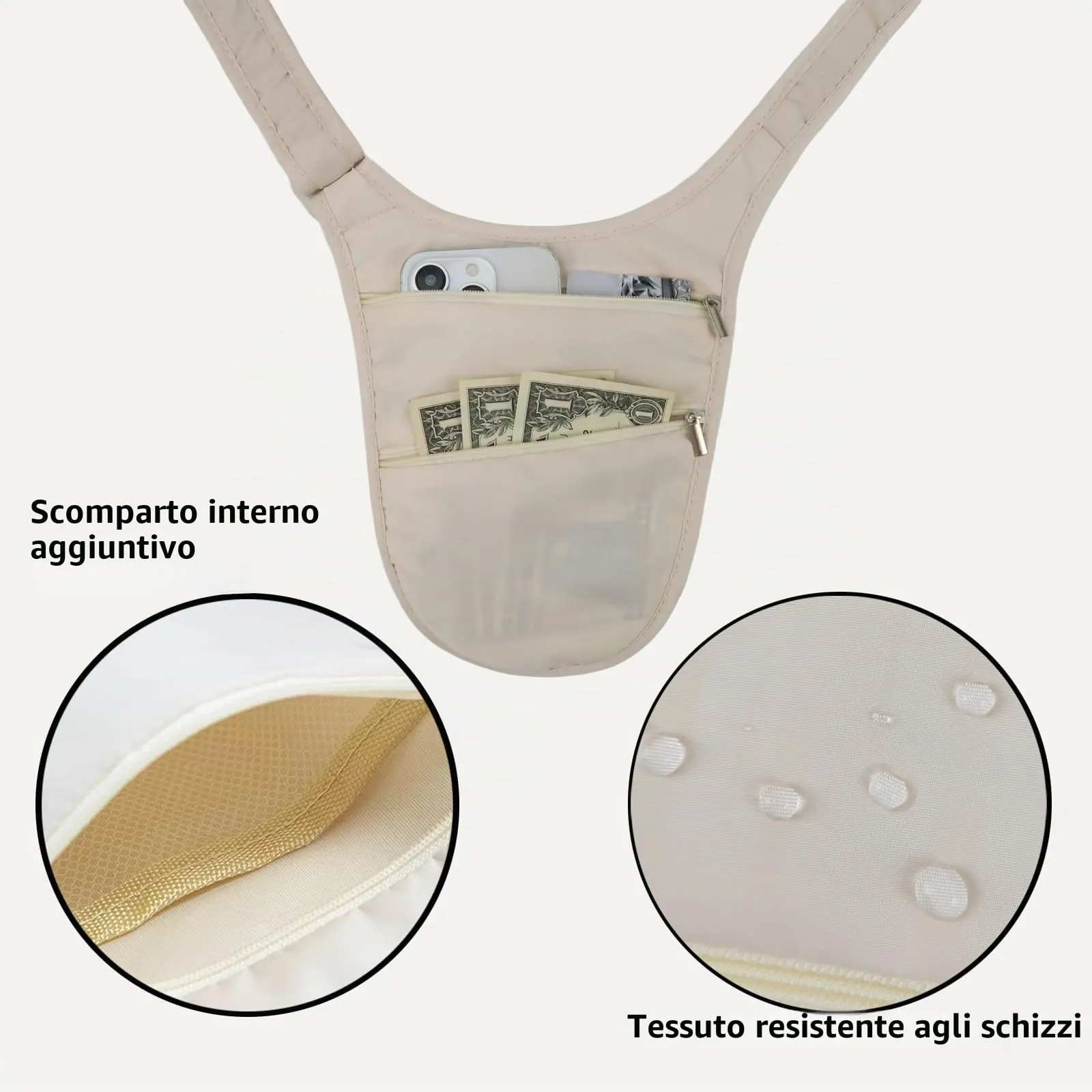 Mervokl Borsa a Tracolla Antifurto con Tasca Nascosta sul Petto e Cintura Rimovibile - immagine 4