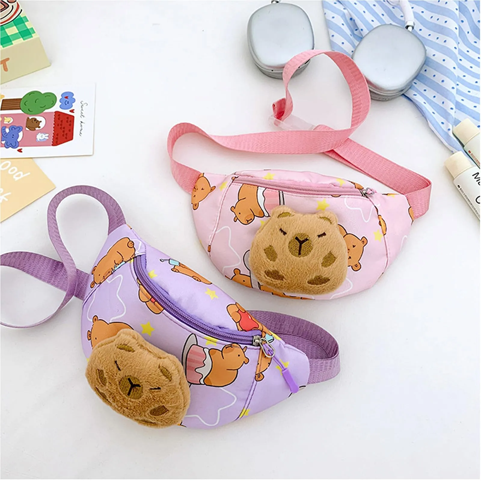 FOSDICK Set 2 Marsupi Capibara per Ragazza, Borsa a Tracolla in Nylon, 24 x 14 cm - immagine 3