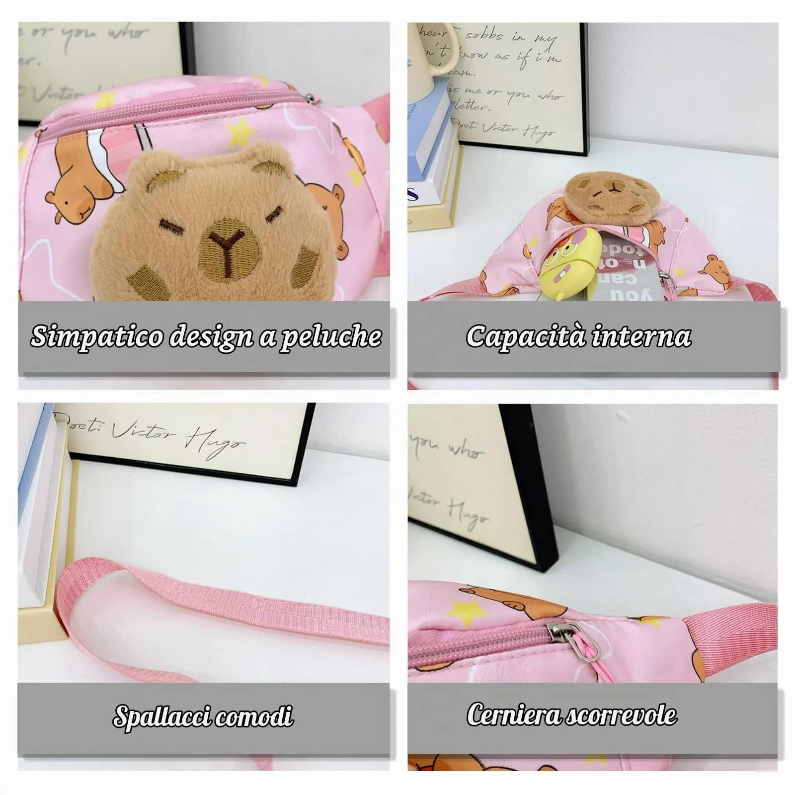 FOSDICK Set 2 Marsupi Capibara per Ragazza, Borsa a Tracolla in Nylon, 24 x 14 cm - immagine 5