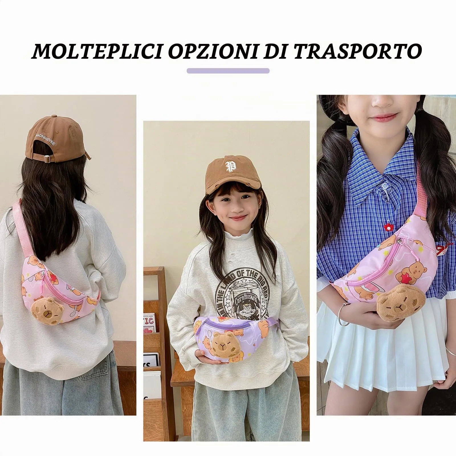 FOSDICK Set 2 Marsupi Capibara per Ragazza, Borsa a Tracolla in Nylon, 24 x 14 cm - immagine 7