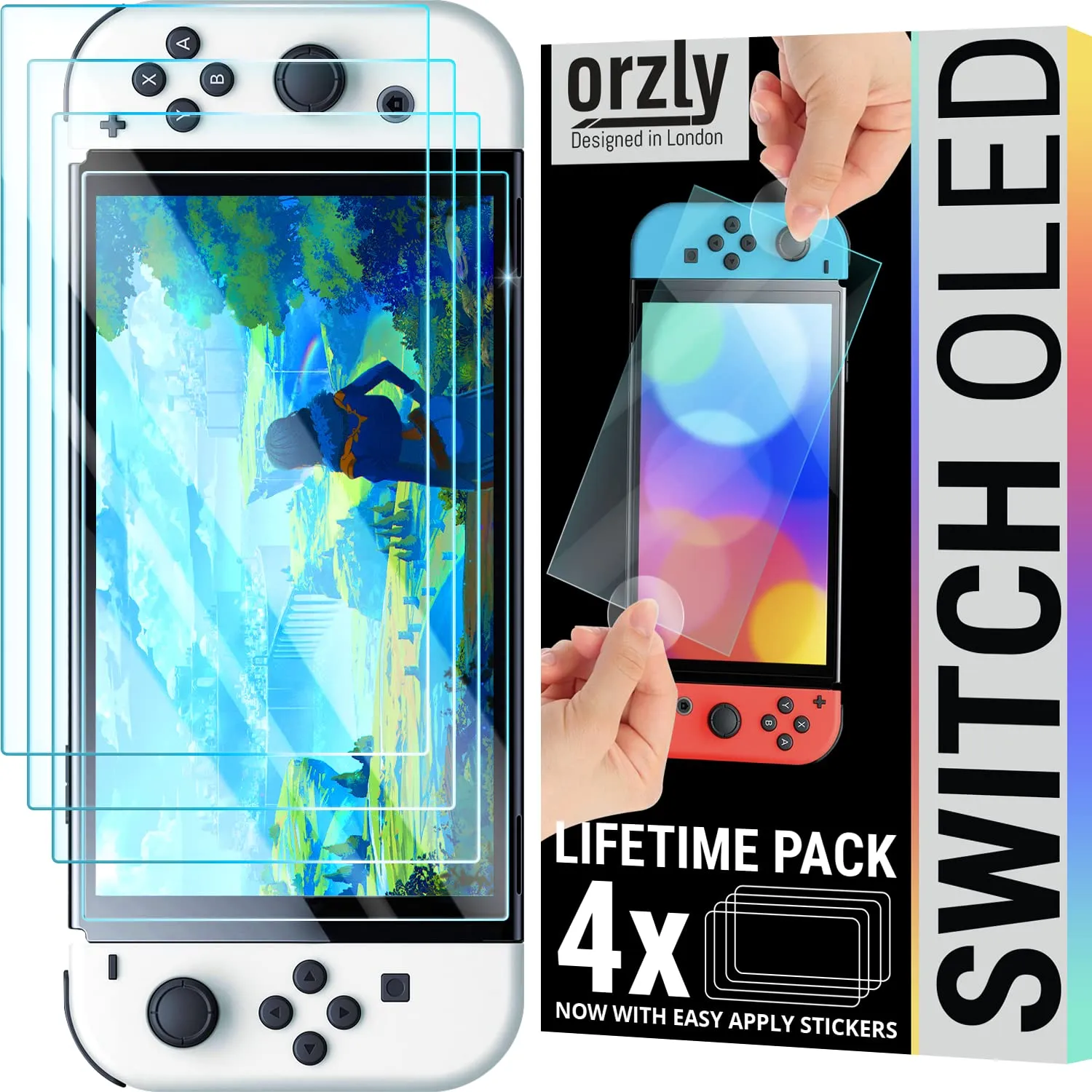 Orzly Protezioni Schermo in Vetro Temperato per Nintendo Switch OLED (4 Pezzi) - immagine 1