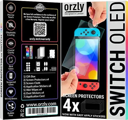 Orzly Protezioni Schermo in Vetro Temperato per Nintendo Switch OLED (4 Pezzi) - immagine 2