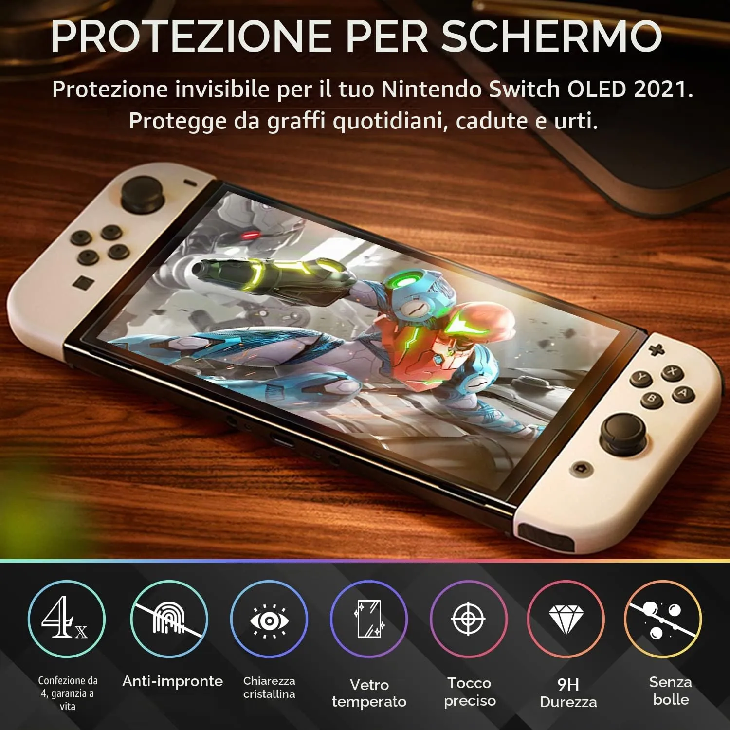 Orzly Protezioni Schermo in Vetro Temperato per Nintendo Switch OLED (4 Pezzi) - immagine 3