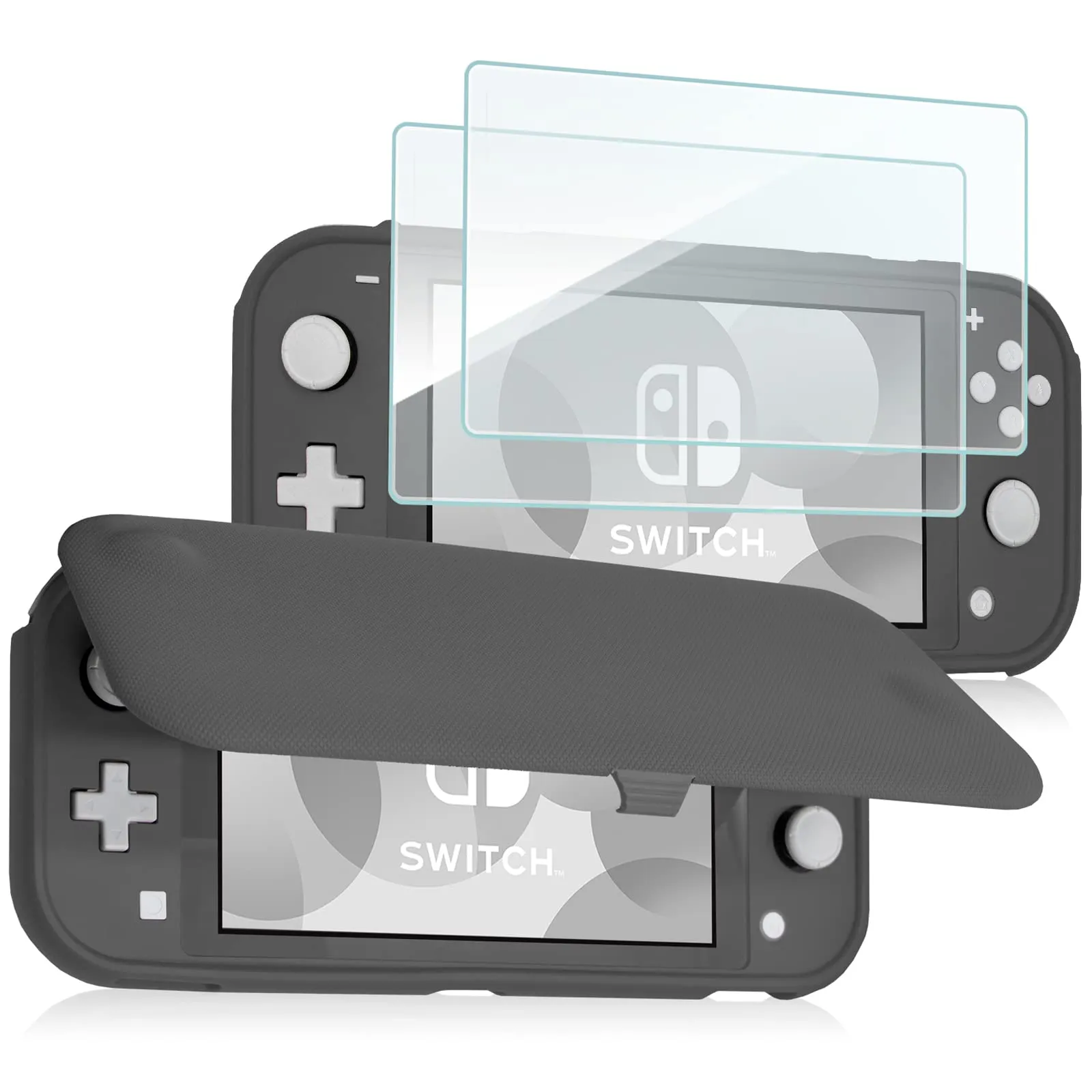 ProCase Custodia Folio per Nintendo Switch Lite 2019 con 2 Vetri Temperati, Copertura Frontale Magnetica Staccabile - Grigio - immagine 1