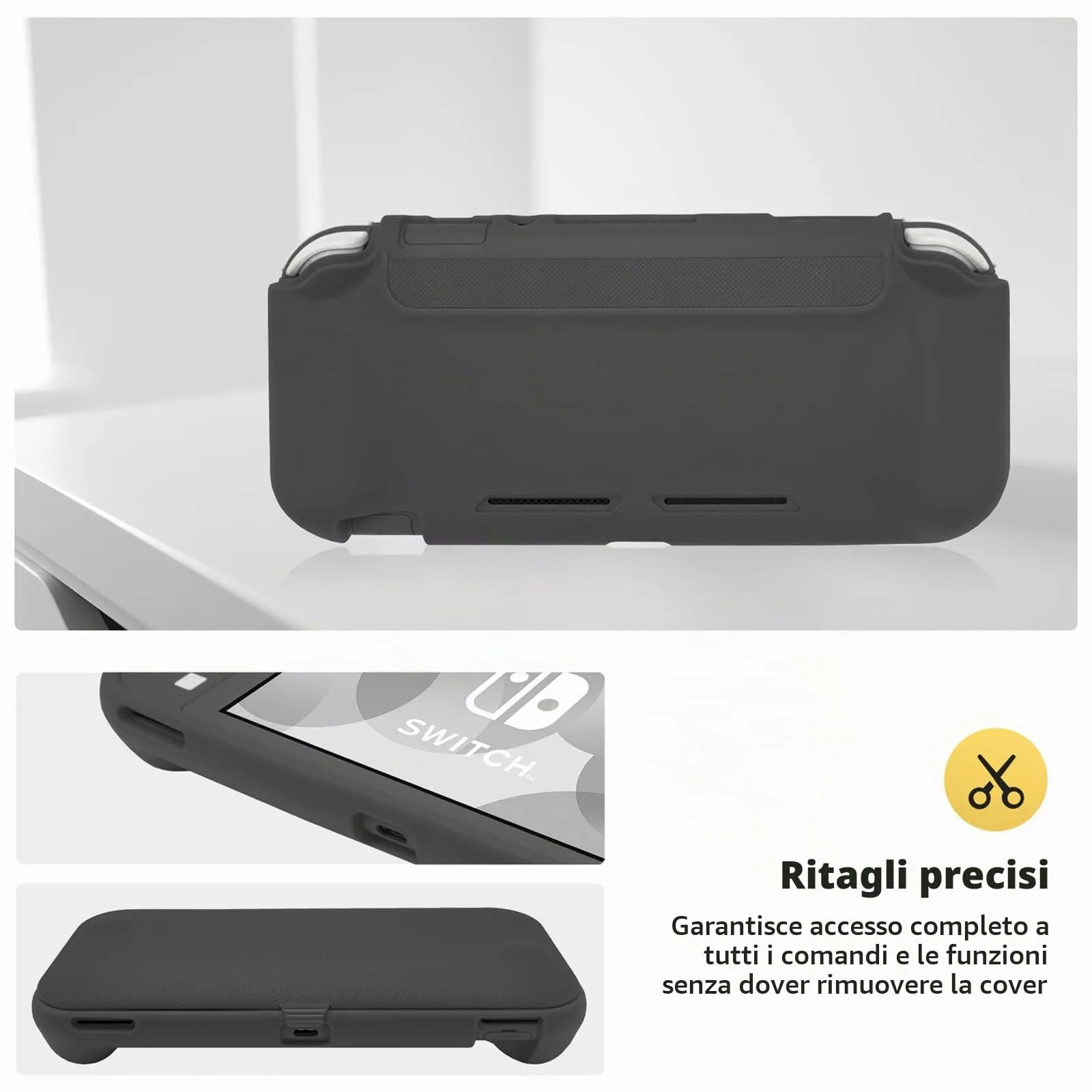 ProCase Custodia Folio per Nintendo Switch Lite 2019 con 2 Vetri Temperati, Copertura Frontale Magnetica Staccabile - Grigio - immagine 5