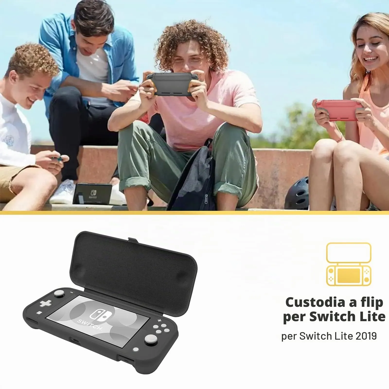 ProCase Custodia Folio per Nintendo Switch Lite 2019 con 2 Vetri Temperati, Copertura Frontale Magnetica Staccabile - Grigio - immagine 8