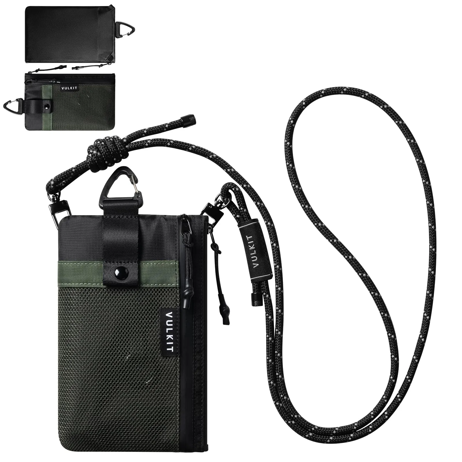 VULKIT Portafoglio Minimalistico RFID Impermeabile con Finestra Identificativa e Cerniera, Verde Militare-Nero, Taglia Grande - immagine 1