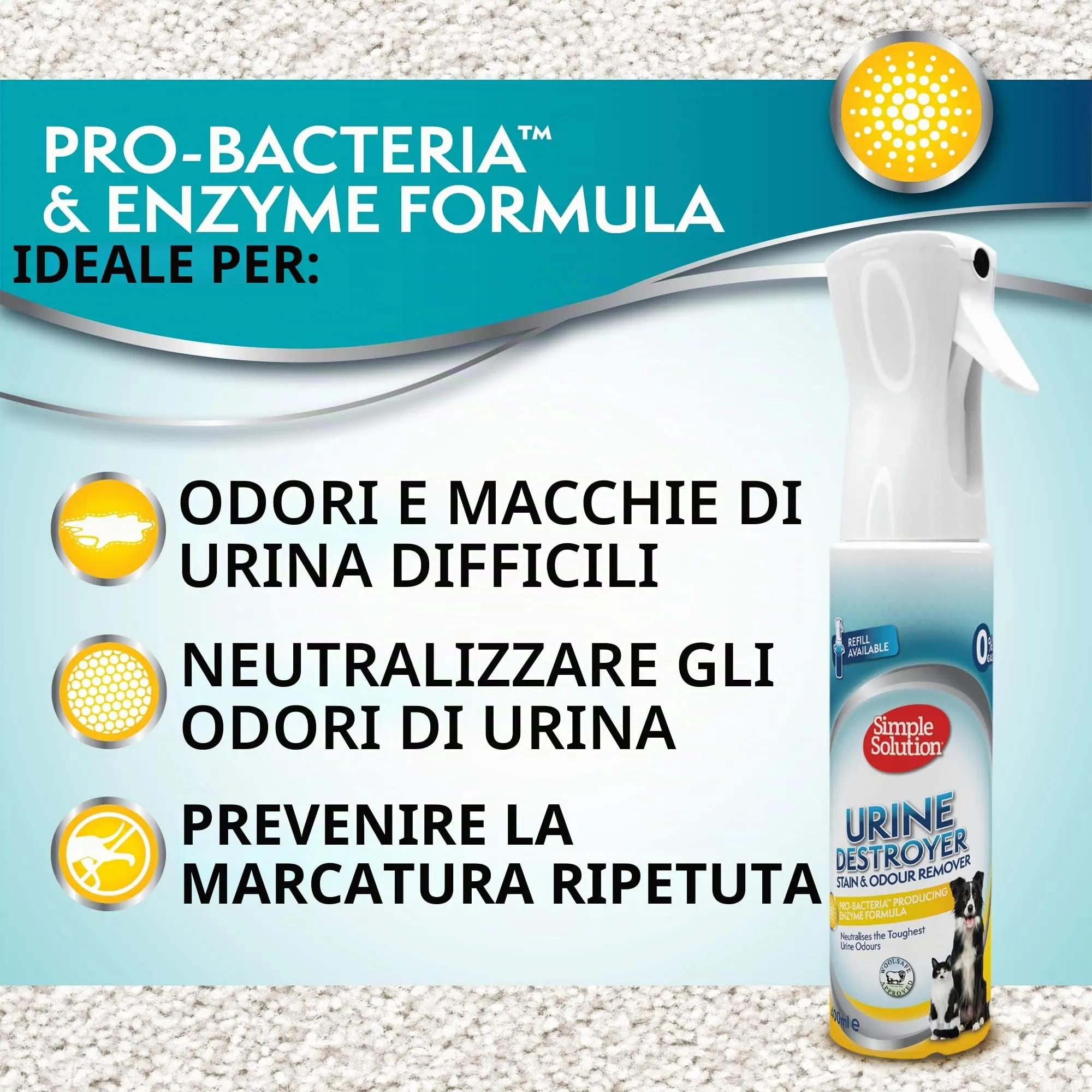 Simple Solution Spray Elimina Macchie e Odori di Urina Animali 400ml - immagine 8