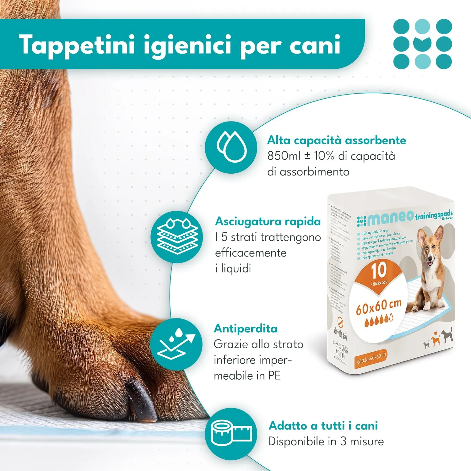 maneo Tappetini Assorbenti per Cuccioli 60x60 cm, 300 Pezzi - immagine 2