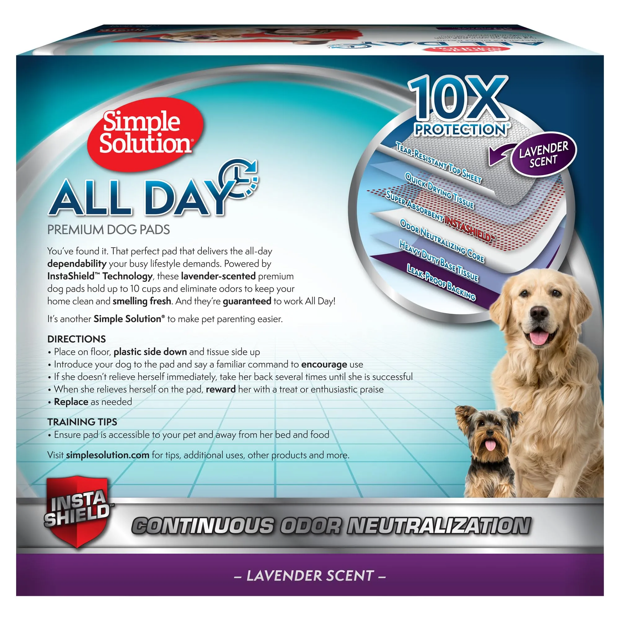 Simple Solution 6-Layer All Day Premium Dog Pads, Lavender Scent, 50 Count - immagine 2
