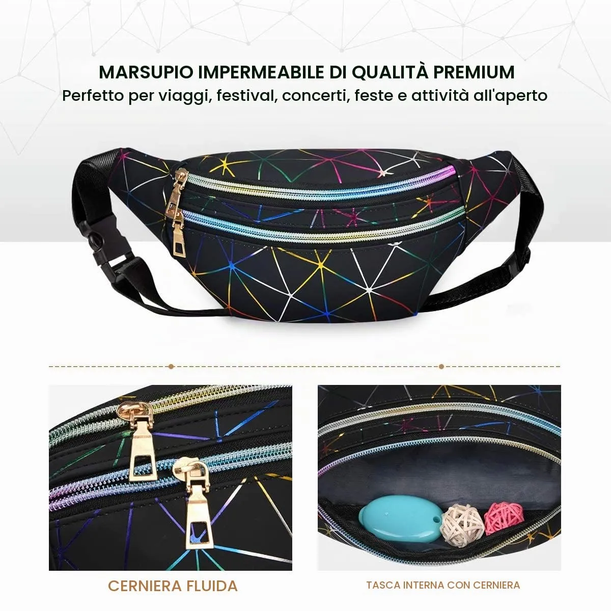 Flintronic Marsupio da Donna Impermeabile Regolabile Lucido per Running Viaggio e Outdoor - immagine 4
