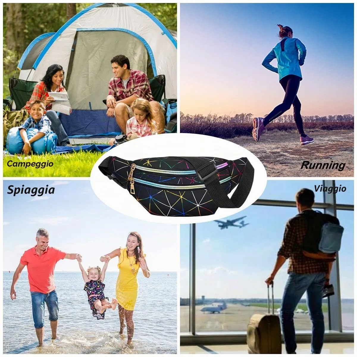 Flintronic Marsupio da Donna Impermeabile Regolabile Lucido per Running Viaggio e Outdoor - immagine 6
