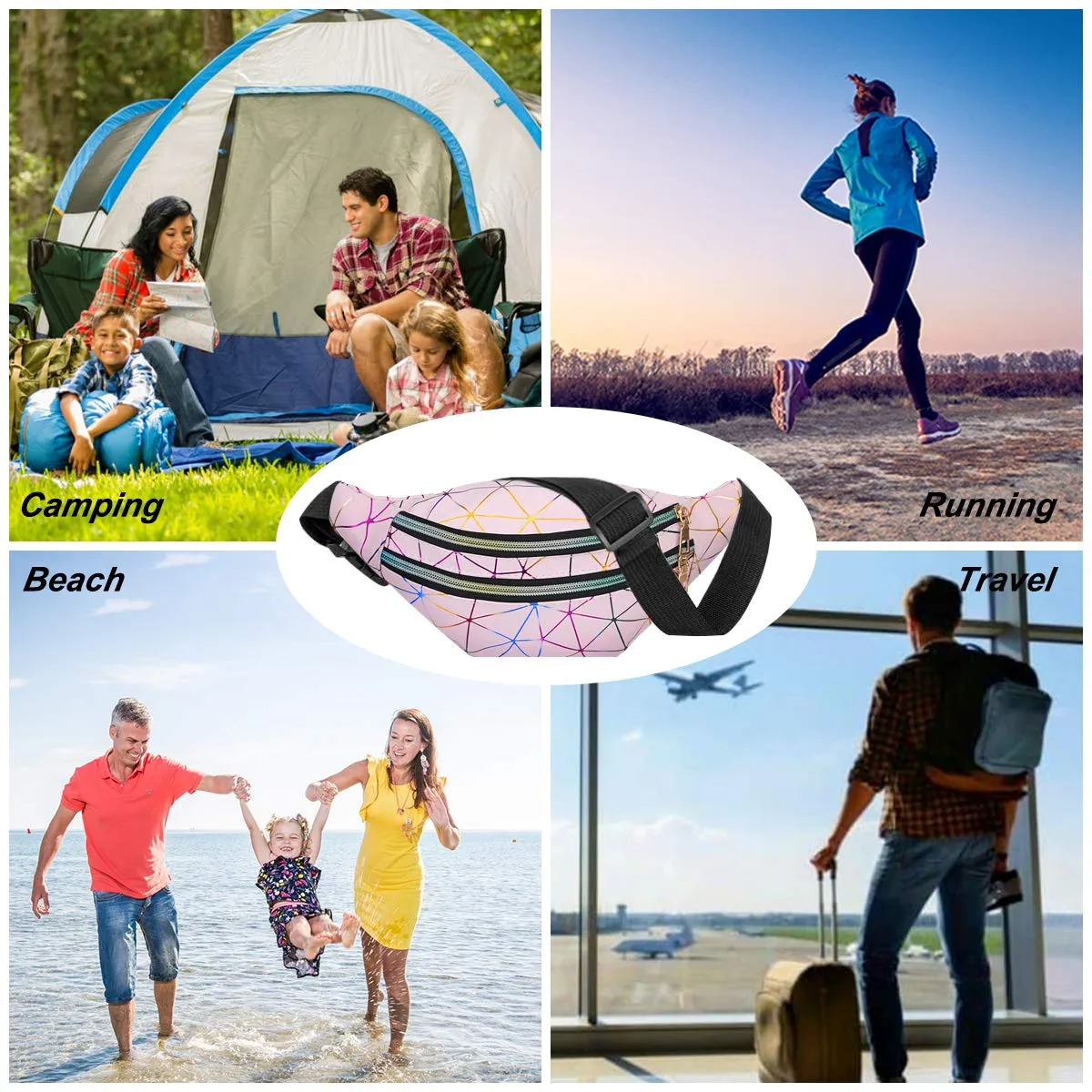 Flintronic Marsupio da Donna Impermeabile Regolabile Lucido per Running Viaggio e Campeggio - immagine 6