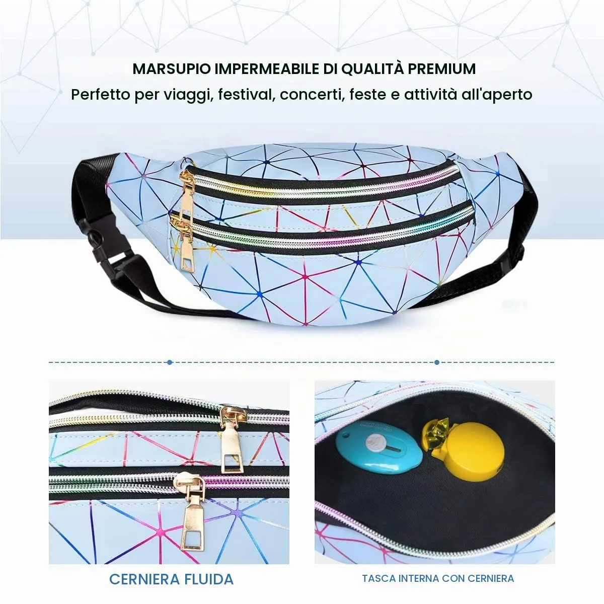 Flintronic Marsupio da Donna Impermeabile Regolabile Lucido per Running Viaggio Escursionismo Ciclismo - immagine 4