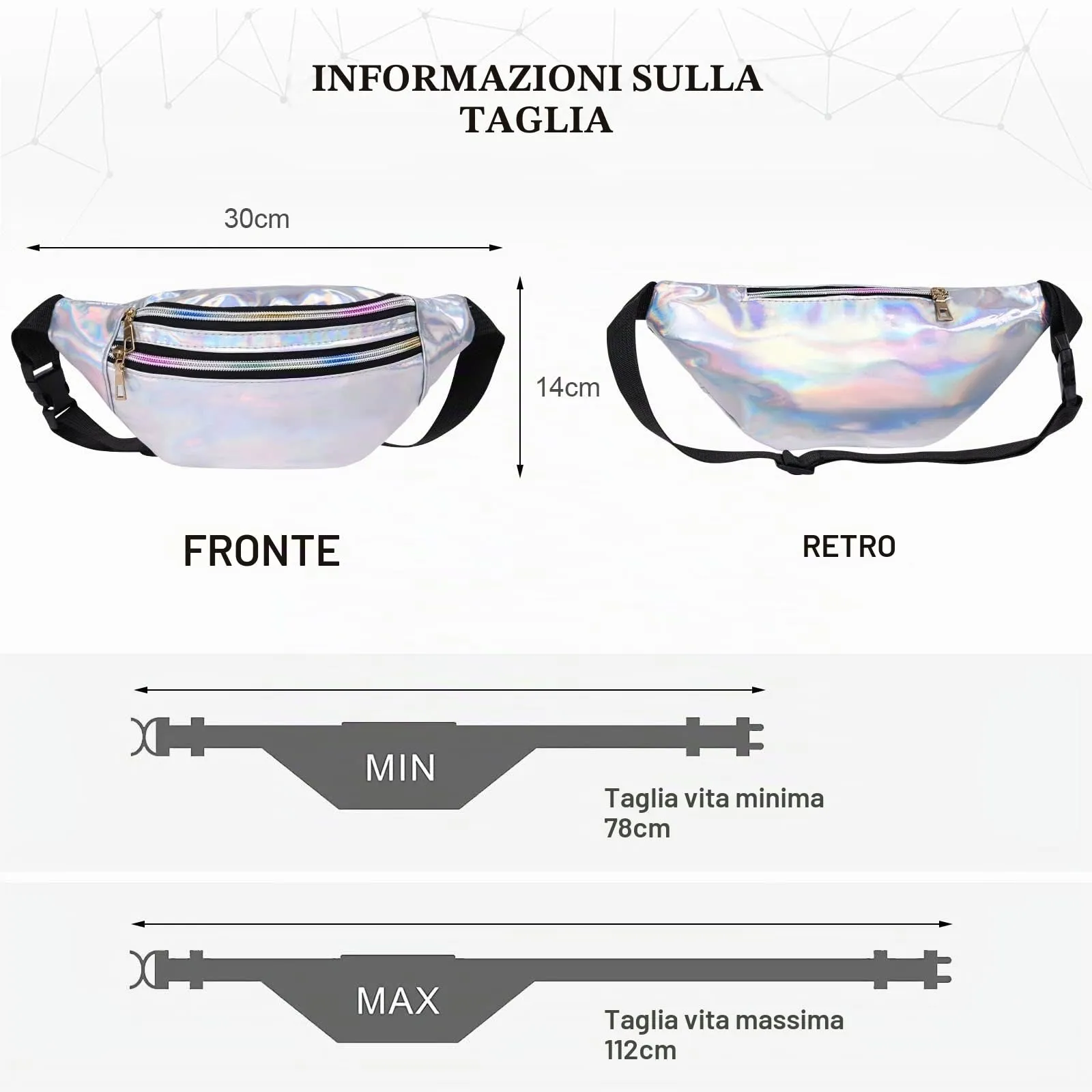Flintronic Marsupio da Donna Impermeabile Regolabile in Pelle PU Argento - immagine 3