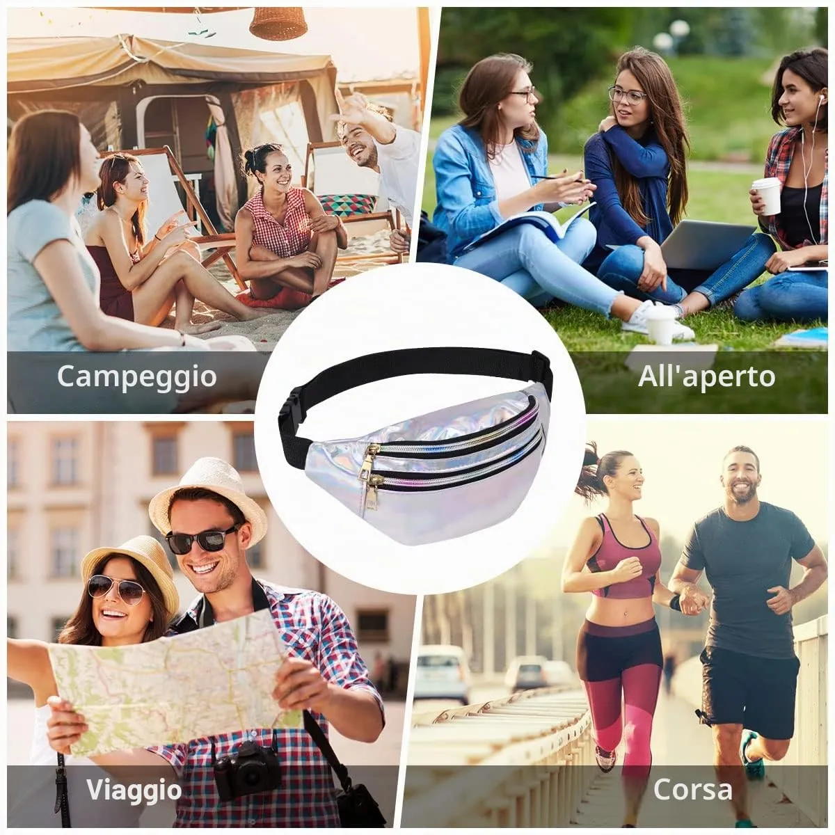 Flintronic Marsupio da Donna Impermeabile Regolabile in Pelle PU Argento - immagine 6