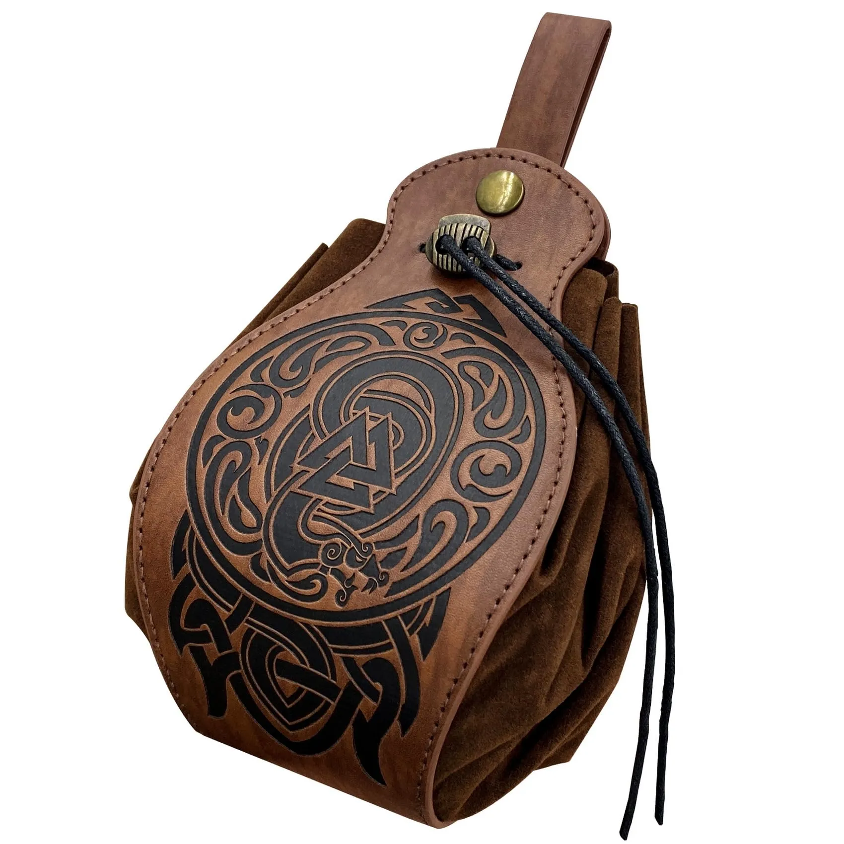 Thajaling Borsa Vichinga Medievale in Finta Pelle con Bussola Nordica, Marsupio Vintage Marrone - immagine 1