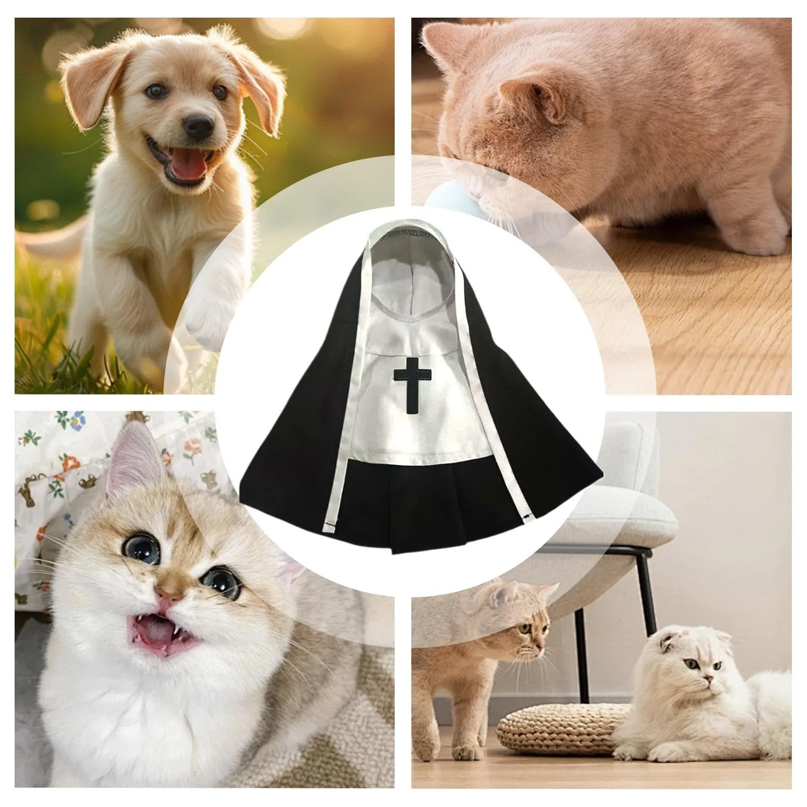 Generico Costume da Suora per Cani e Gatti, Taglia L, Nero e Bianco - immagine 4