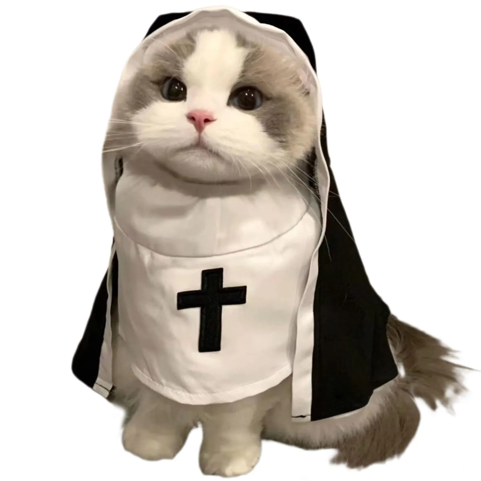 Generico Costume da Suora per Cani e Gatti, Taglia L, Nero e Bianco - immagine 7