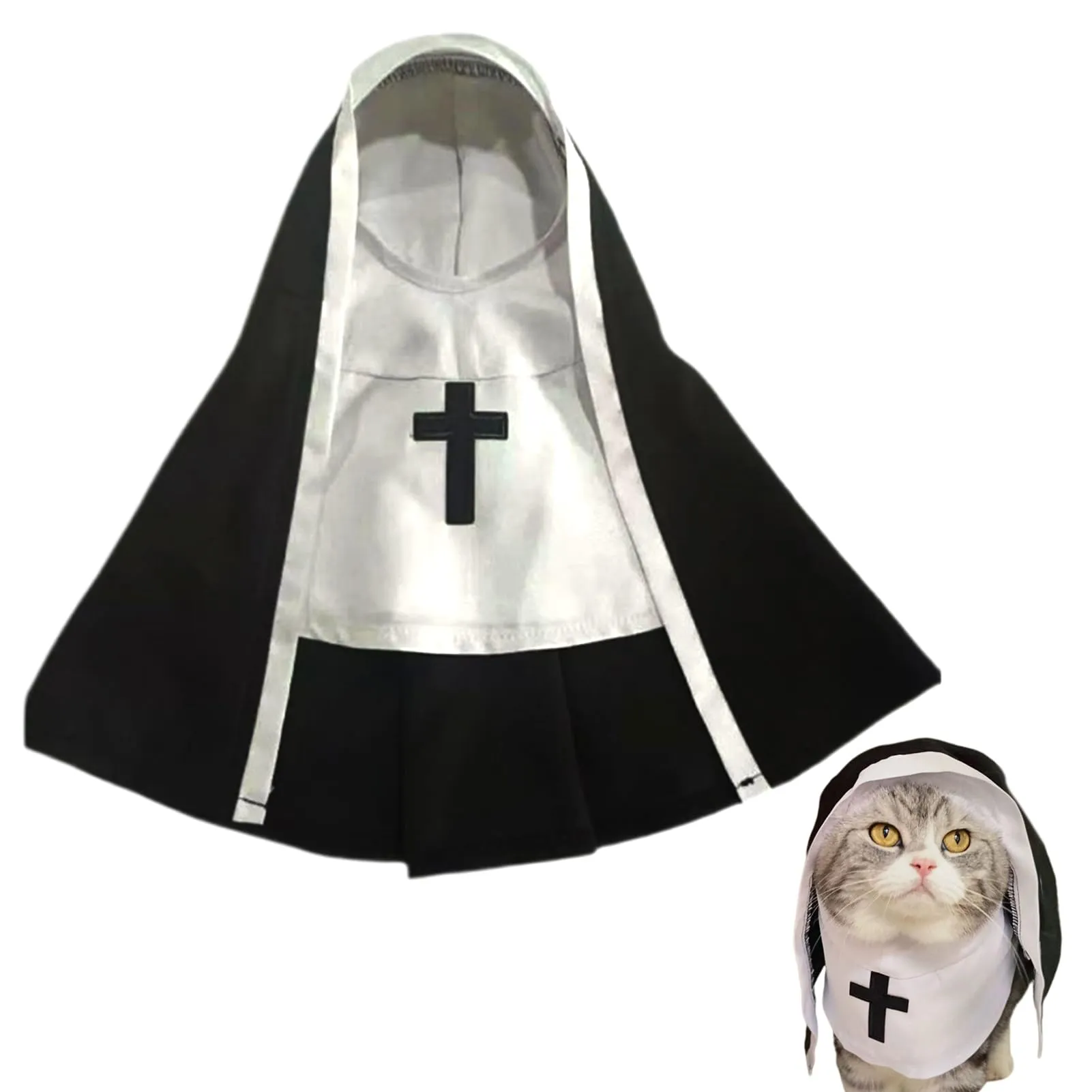 Generico Costume da Suora per Cani e Gatti, Taglia L, Nero e Bianco - immagine 8