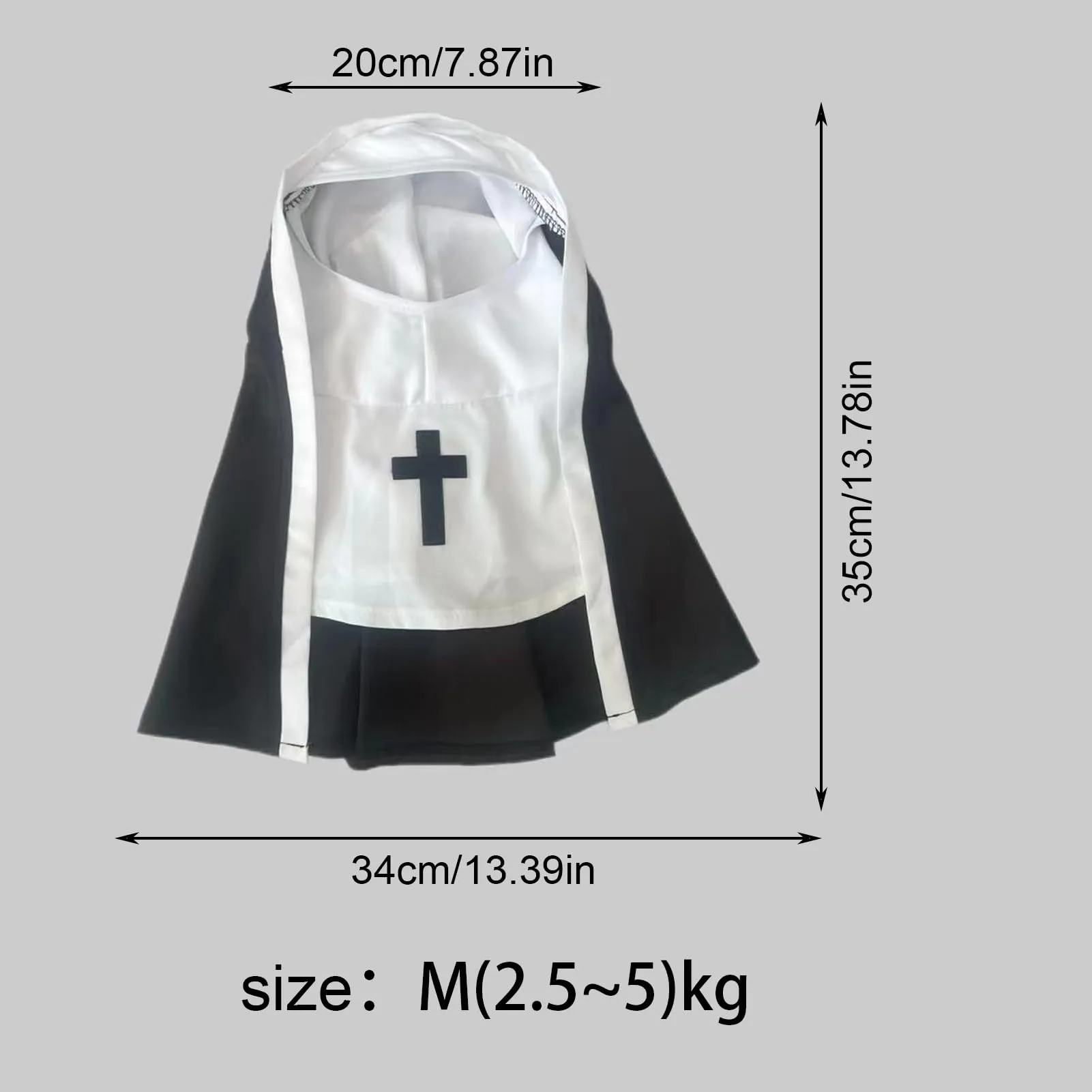 Costume da Suora per Cani e Gatti, Traspirante, Bianco e Nero - immagine 5
