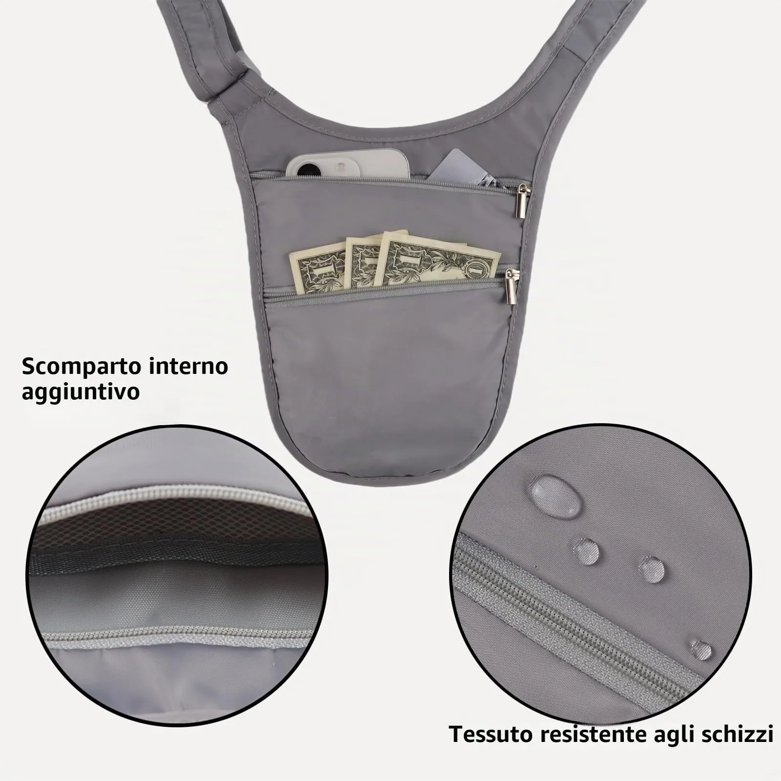 Mervokl Borsa a Tracolla Antifurto con Tasca Nascosta sul Petto e Cintura Rimovibile - immagine 4