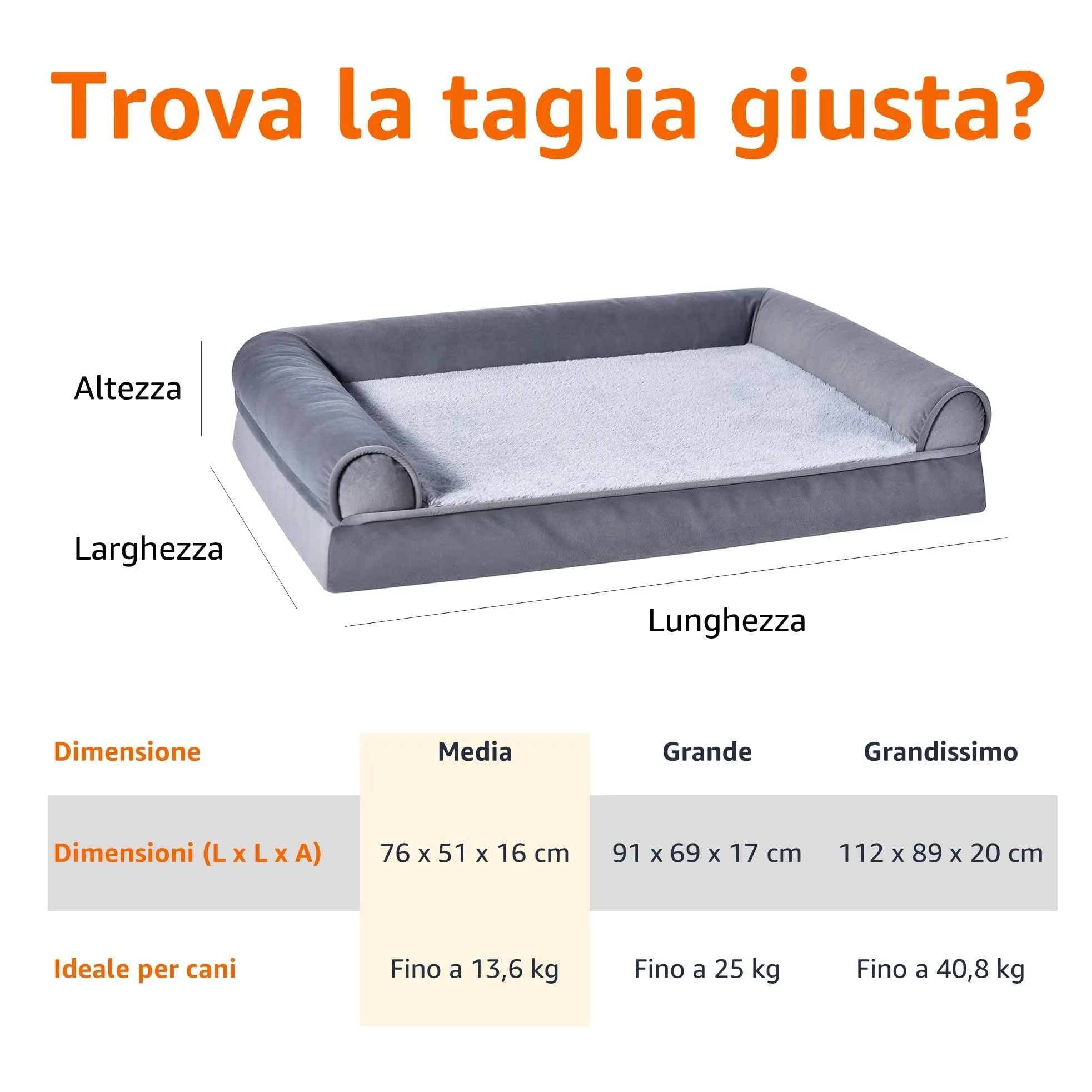 Amazon Basics Lettino per Cane e Animali Domestici a Divanetto in Schiuma con Fodera Rimovibile, Grigio, 76 x 51 x 16 cm - immagine 6