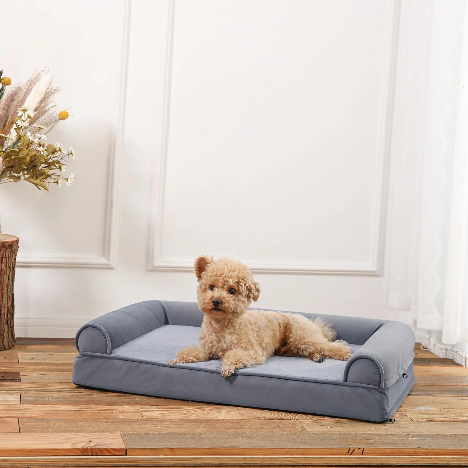 Amazon Basics Lettino per Cane e Animali Domestici a Divanetto in Schiuma con Fodera Rimovibile, Grigio, 76 x 51 x 16 cm - immagine 7
