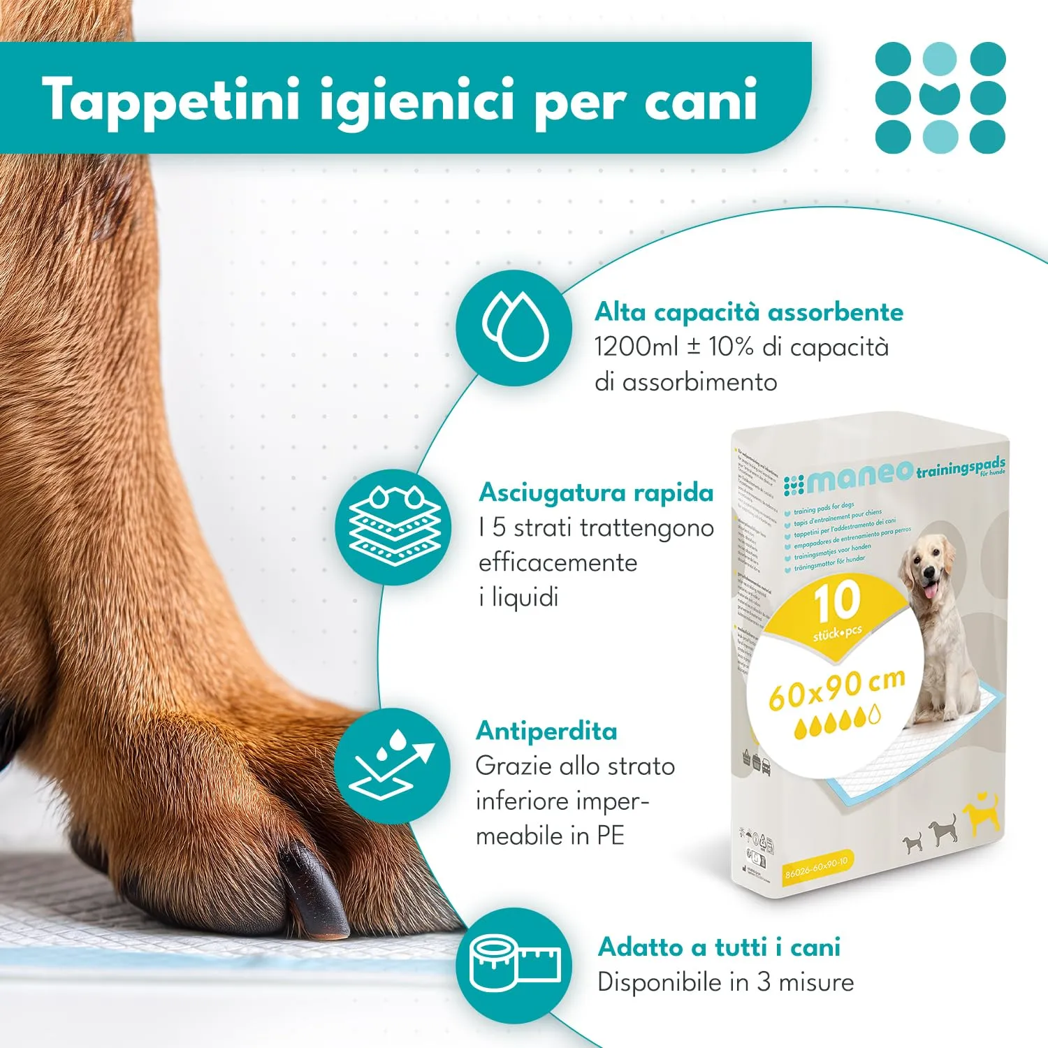 maneo Tappetini Assorbenti per Cuccioli, 60x90 cm, 50 Pezzi - immagine 2