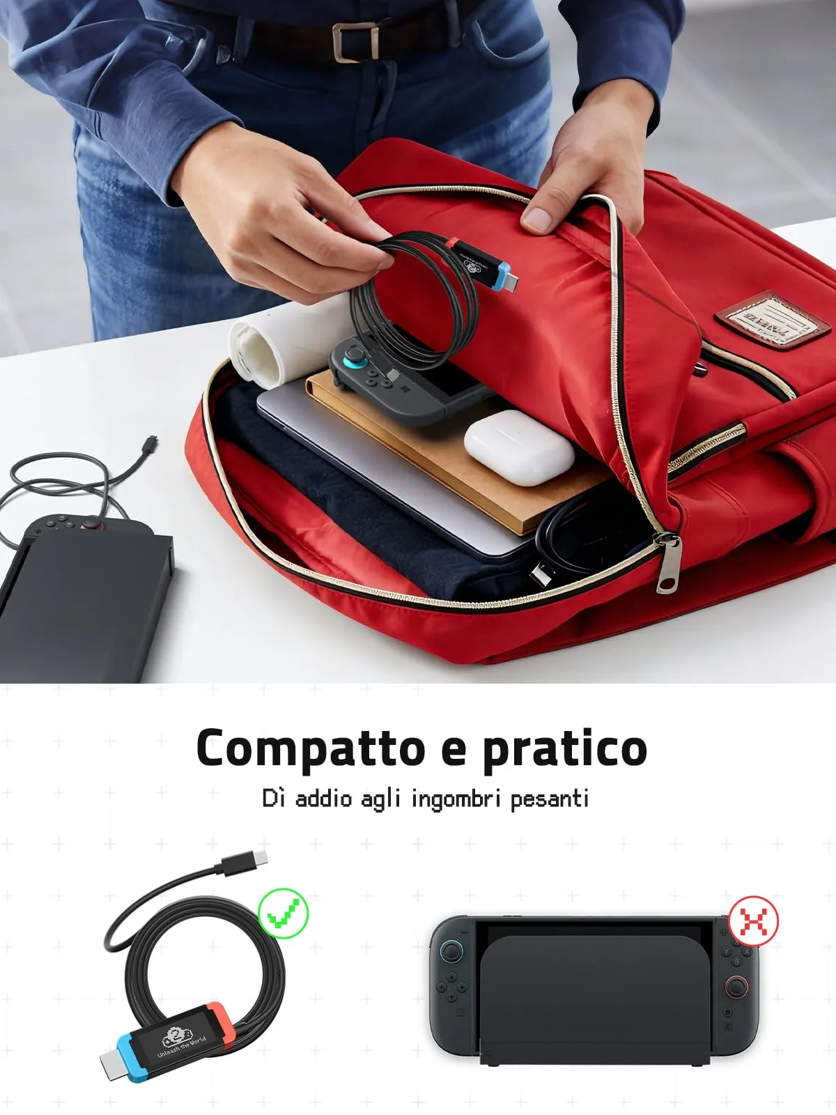 Lemorele Adattatore USB-C to HDMI 4K@60Hz con Power Delivery 100W, 2m, compatibile con Switch, Steam Deck, ROG Ally - immagine 7