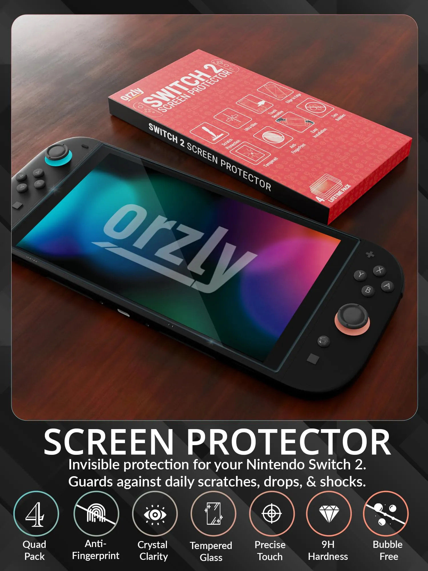 Orzly Pellicola protettiva per Nintendo Switch 2 2025 (7,9 pollici) - immagine 4