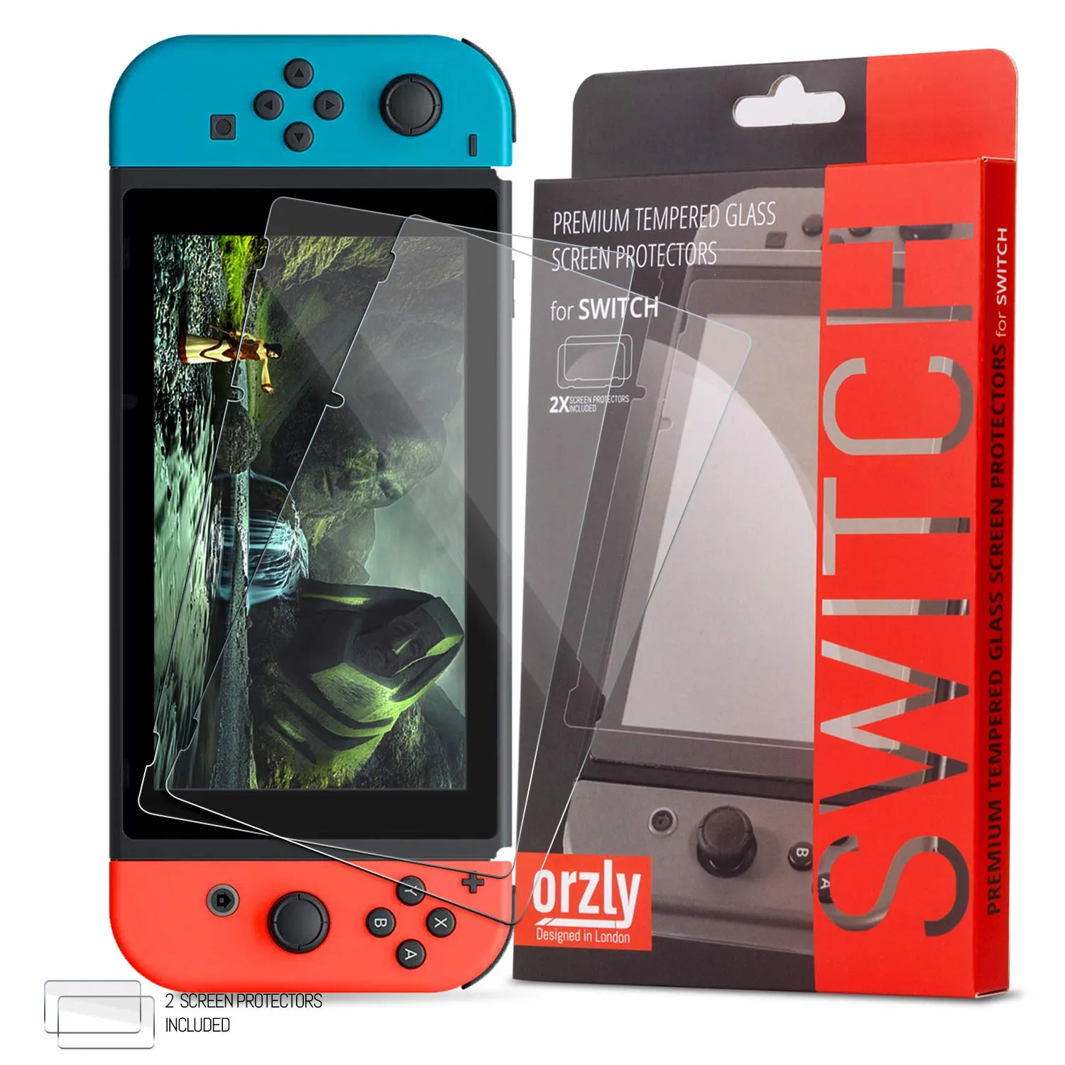 Orzly Pellicola protettiva in vetro temperato per Nintendo Switch 6,2 pollici, confezione da 2 - immagine 1